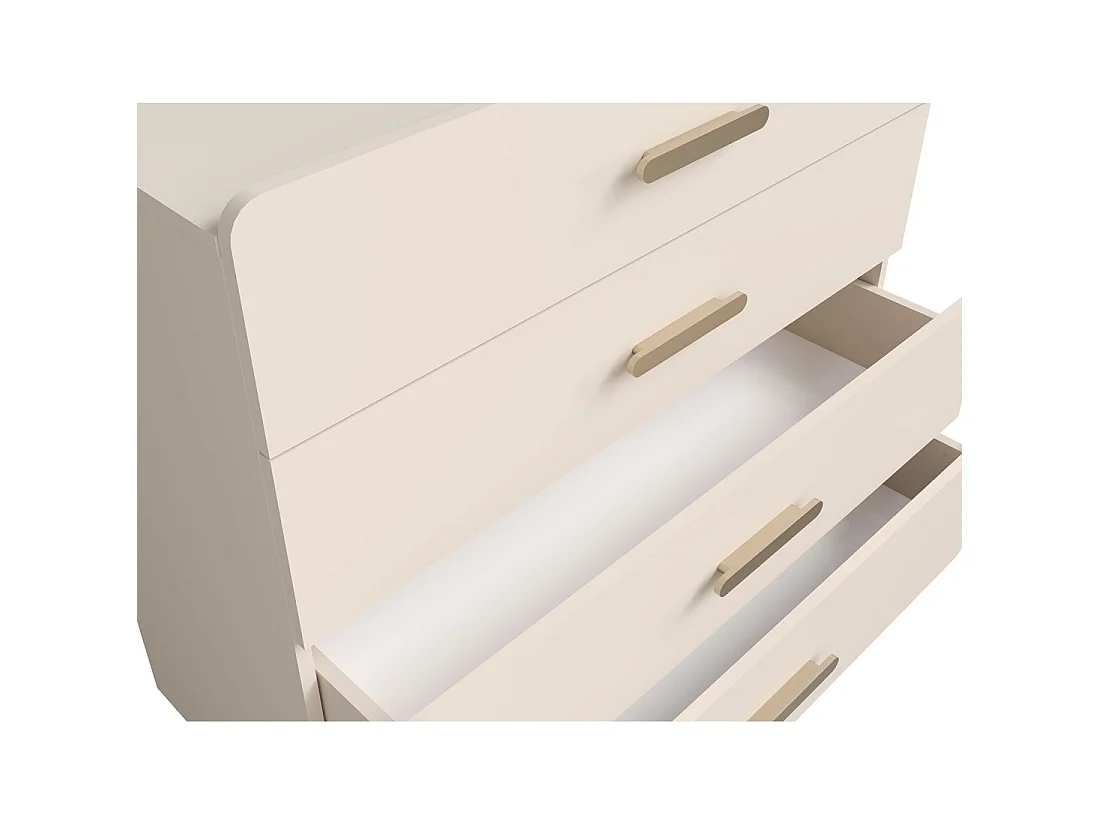 Commode 4 tiroirs AMALIE – Coloris beige sable – L100 x H93 x P42 cm – Finition élégante et formes douces