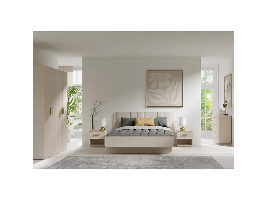Comò 4 cassetti AMALIE – Colore beige sabbia – L100 x H93 x P42 cm – Finitura elegante e forme morbide