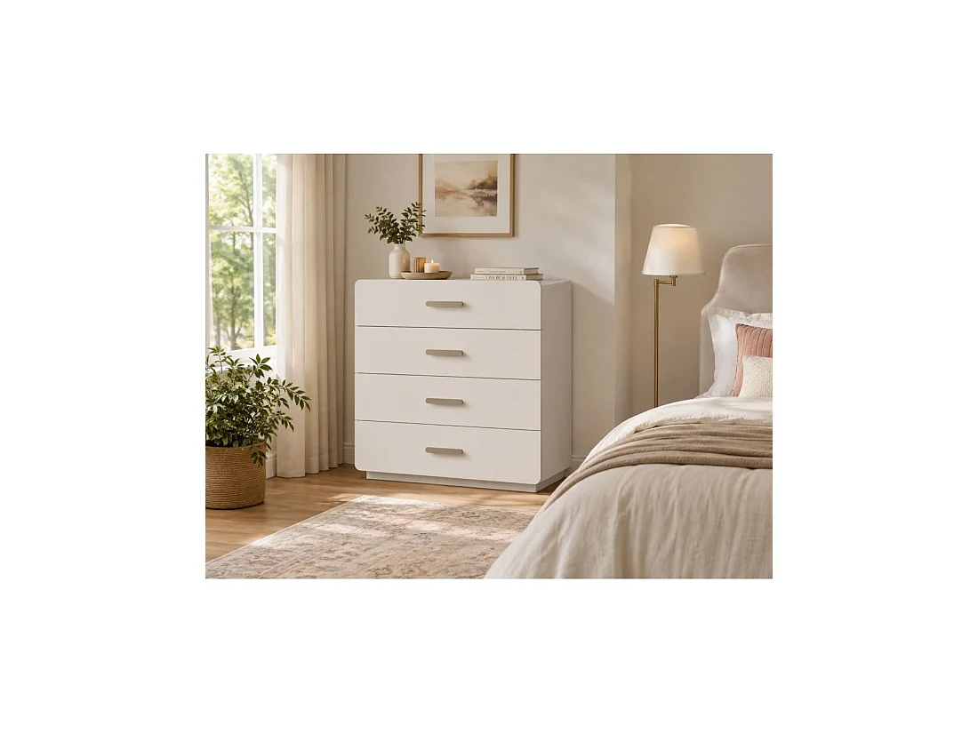 Comò 4 cassetti AMALIE – Colore beige sabbia – L100 x H93 x P42 cm – Finitura elegante e forme morbide