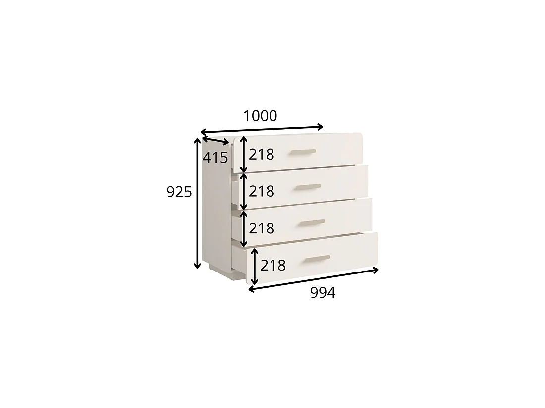 Comò 4 cassetti AMALIE – Colore beige sabbia – L100 x H93 x P42 cm – Finitura elegante e forme morbide