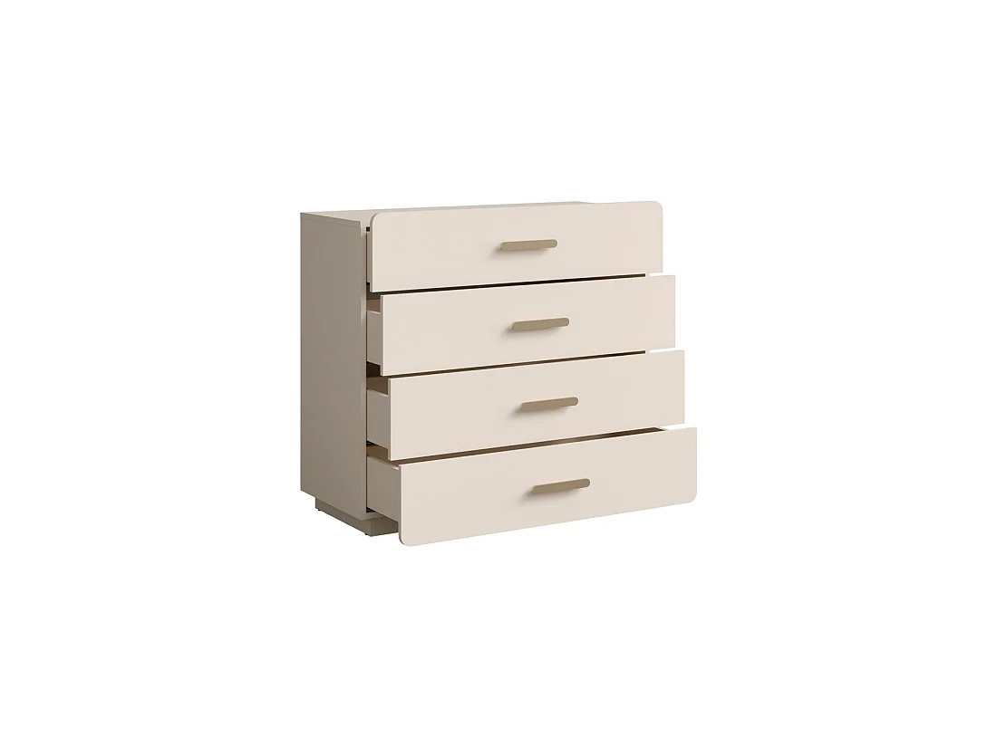 Comò 4 cassetti AMALIE – Colore beige sabbia – L100 x H93 x P42 cm – Finitura elegante e forme morbide