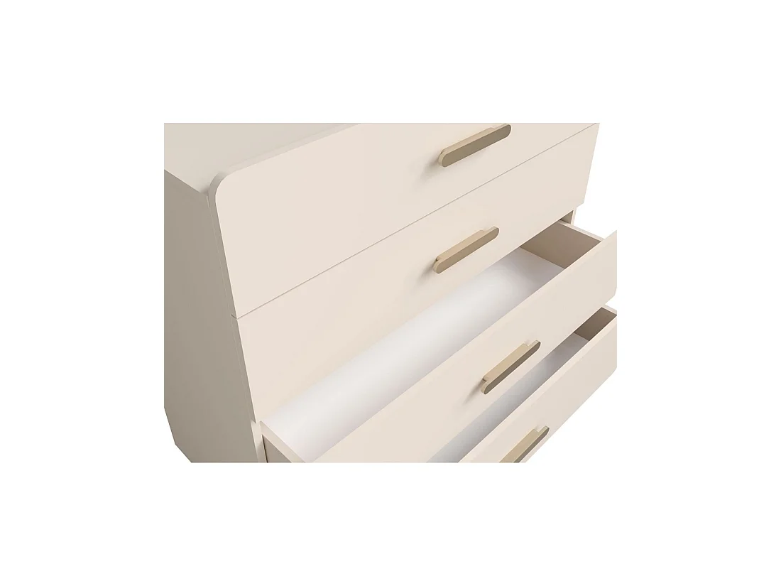 Comò 4 cassetti AMALIE – Colore beige sabbia – L100 x H93 x P42 cm – Finitura elegante e forme morbide