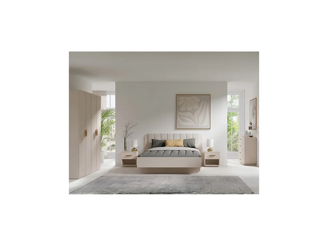 Comò 4 cassetti AMALIE – Colore beige sabbia – L100 x H93 x P42 cm – Finitura elegante e forme morbide