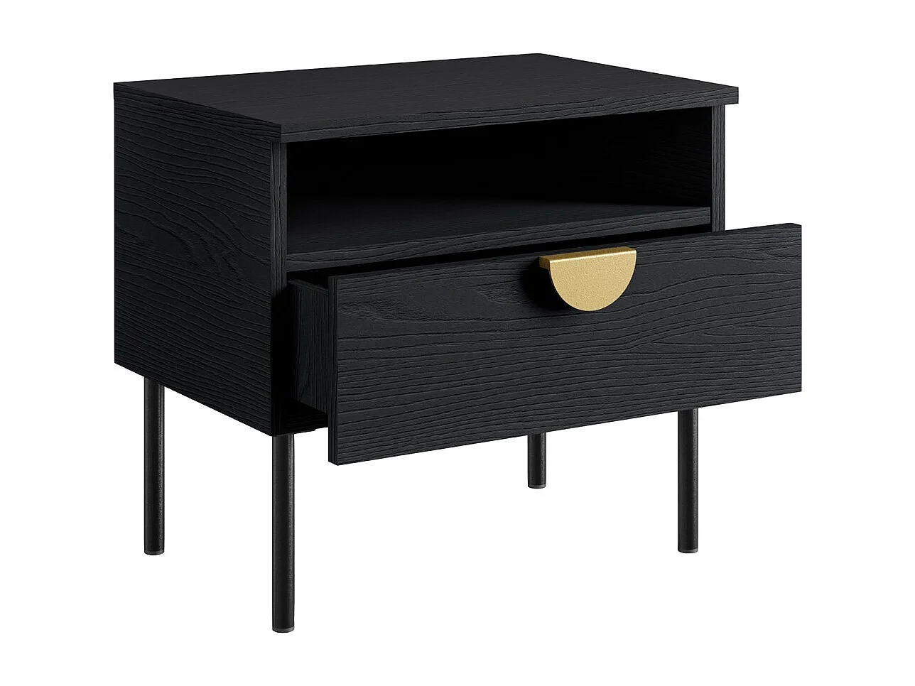 Conjunto Completo de Quarto MONDO – Preto Estruturado e Dourado – Cama Baú 180x200 com Estrado + Guarda-roupa + Cômoda + 2 Mesas de Cabeceira