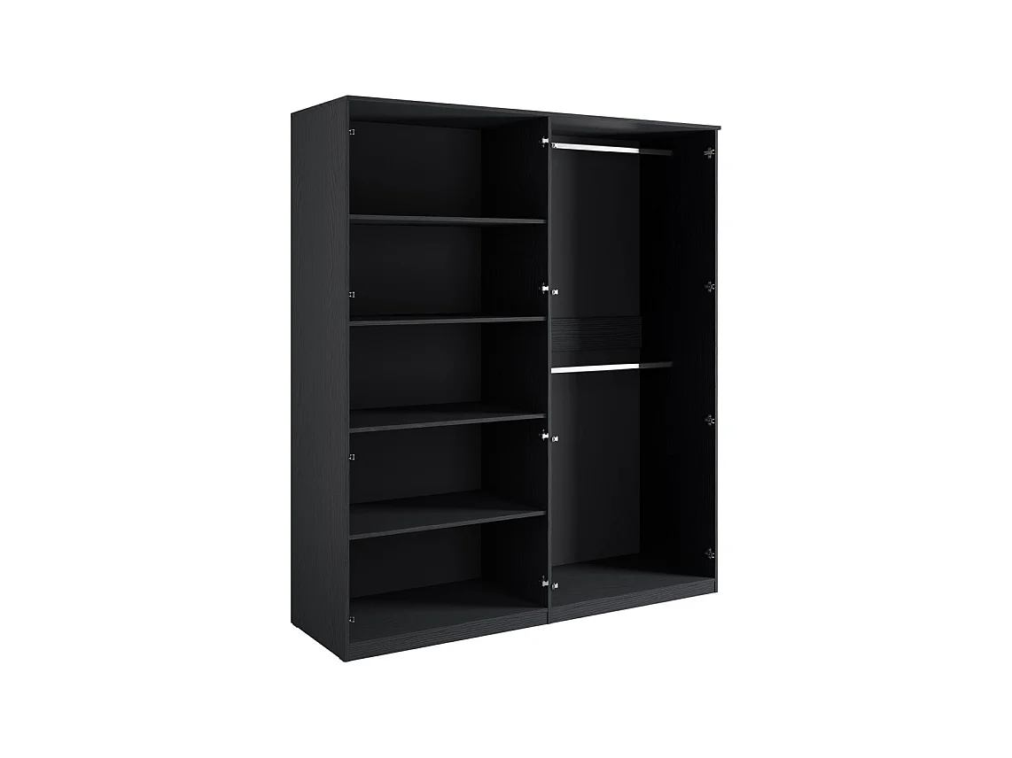 Chambre complète MONDO – Noir structuré et doré – Lit 160x200 avec sommier + Armoire + Commode + 2 chevets