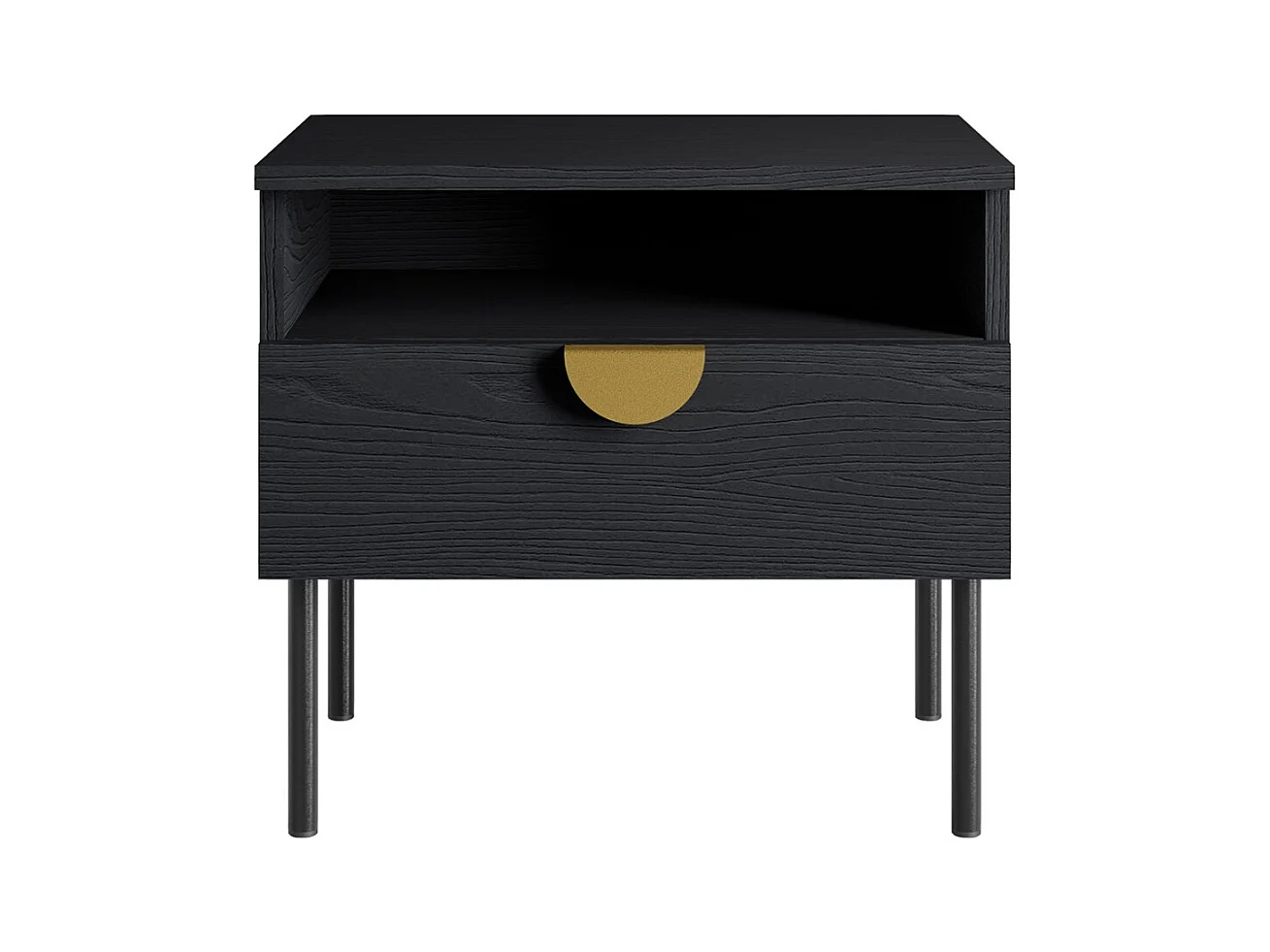 Chambre complète MONDO – Noir structuré et doré – Lit coffre 160x200 avec sommier + Armoire + Commode + 2 chevets