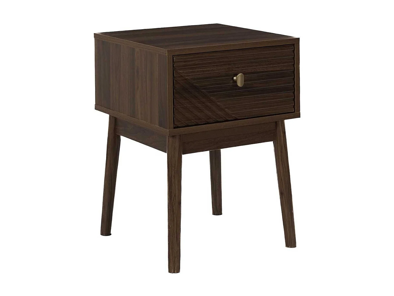 Chevet 1 tiroir en bois et MDF pieds en pin teinté chêne foncé - COLETTE