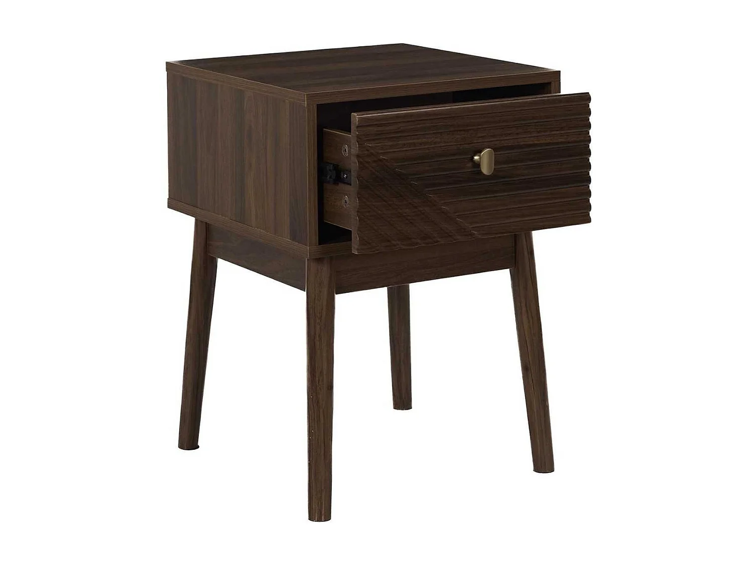 Chevet 1 tiroir en bois et MDF pieds en pin teinté chêne foncé - COLETTE
