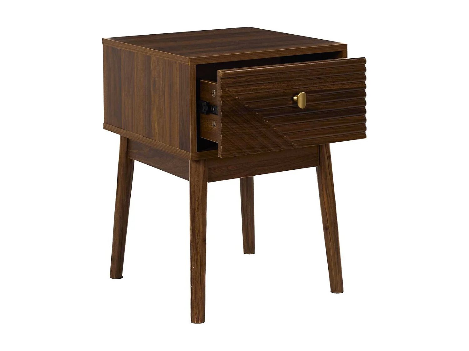 Chevet 1 tiroir en bois et MDF pieds en pin teinté chêne foncé - COLETTE