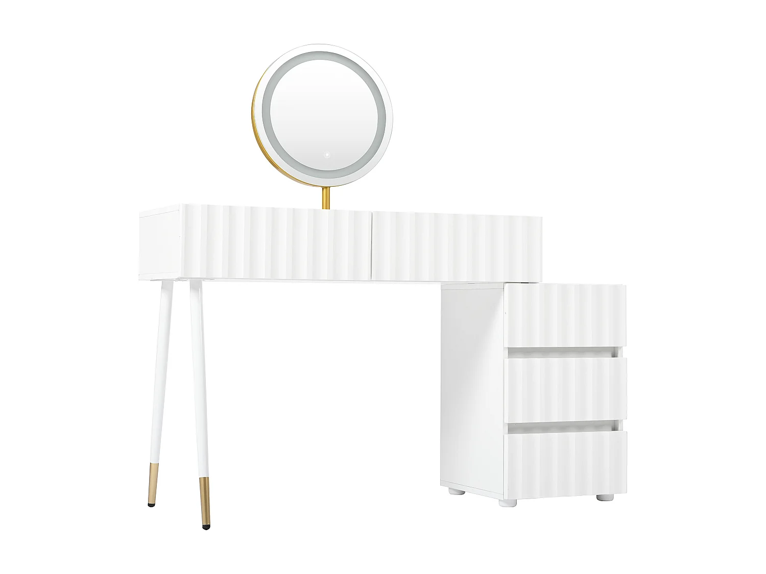 URBAN MEUBLE Coiffeuse blanche avec design ondulé, miroir éclairage LED