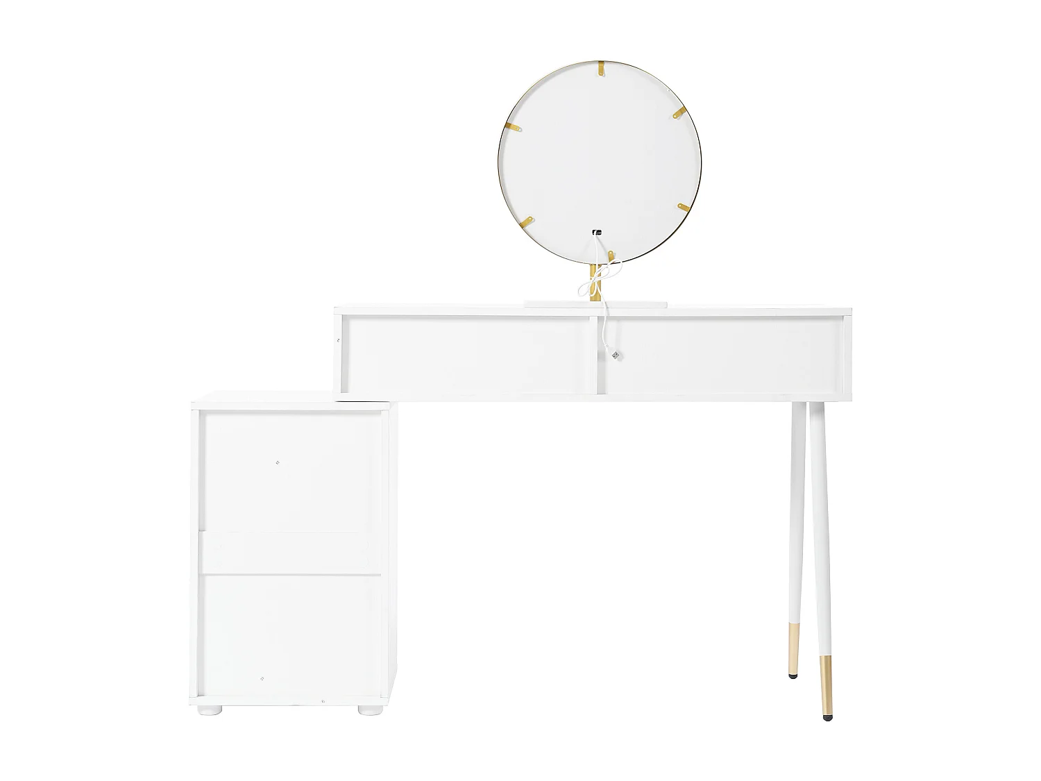 URBAN MEUBLE Coiffeuse blanche avec design ondulé, miroir éclairage LED