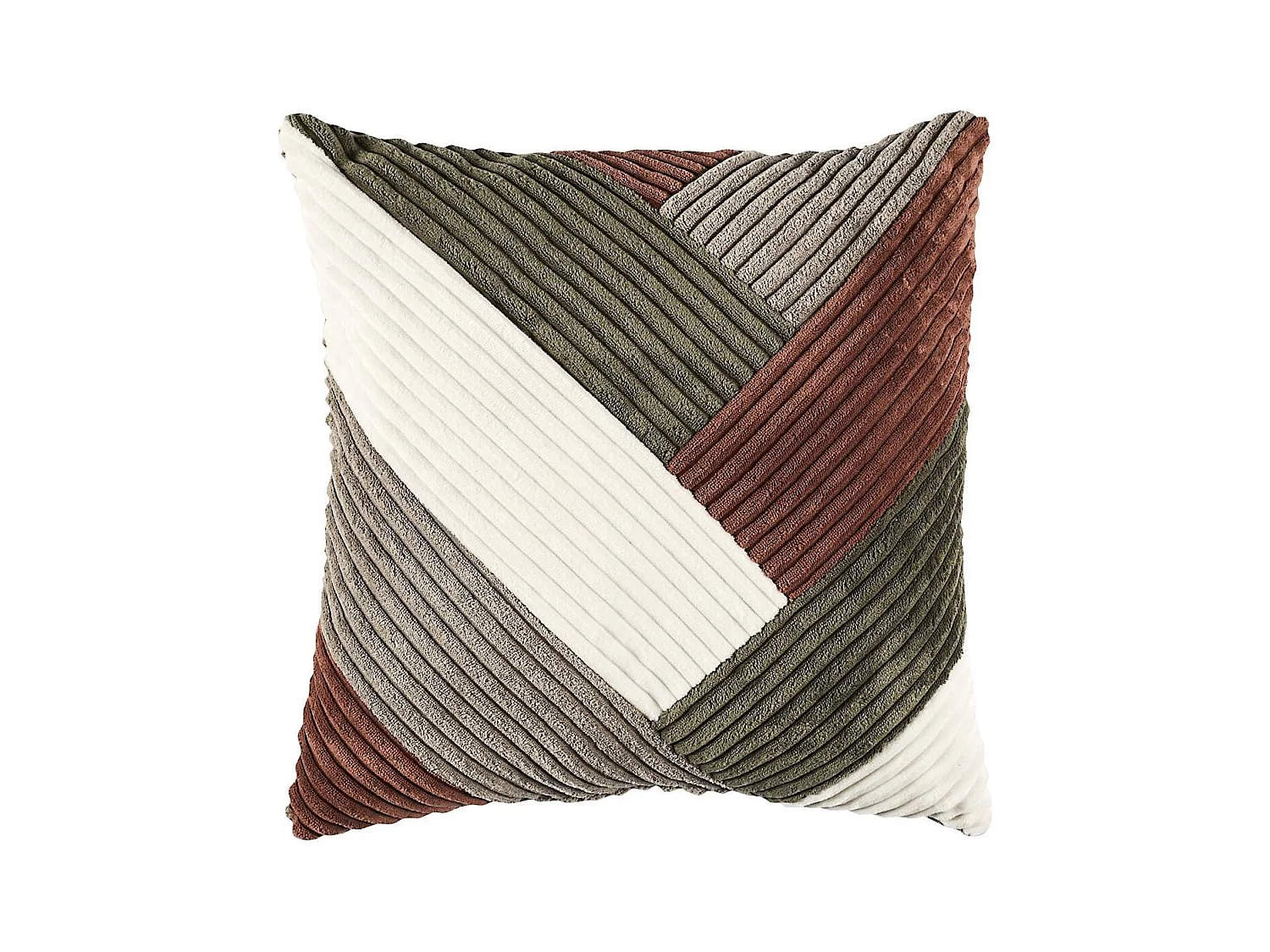 Coussin 40x40 cm en polyester style patchwork cotelé coloris marron et vert