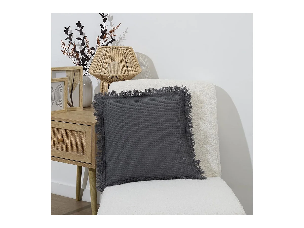 Coussin 40x40 cm déhoussable en coton style gaufré coloris gris anthracite