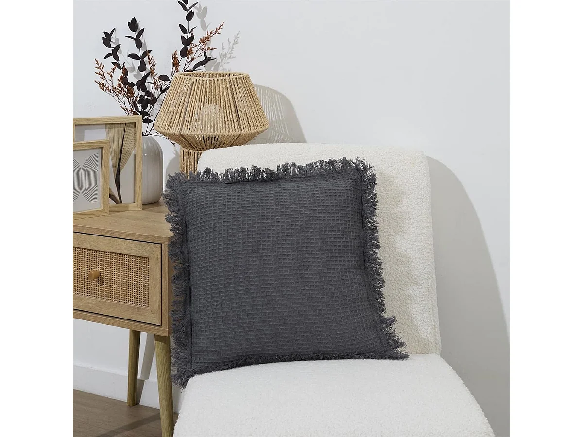 Coussin 40x40 cm déhoussable en coton style gaufré coloris gris anthracite