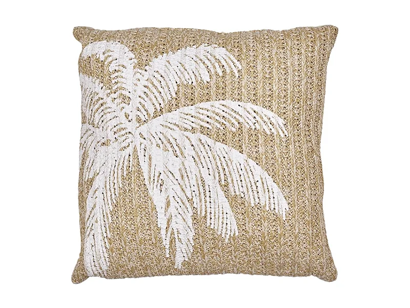 Coussin 40x40cm en polyester motif palmier coloris marron et blanc