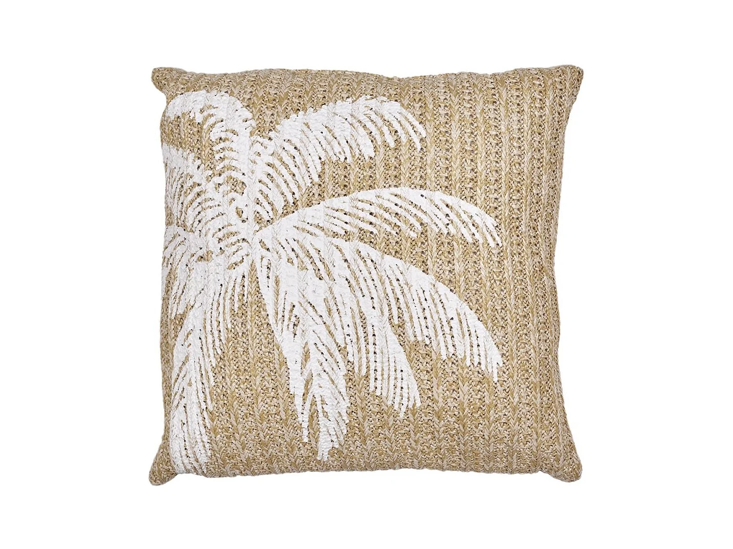 Coussin 40x40cm en polyester motif palmier coloris marron et blanc