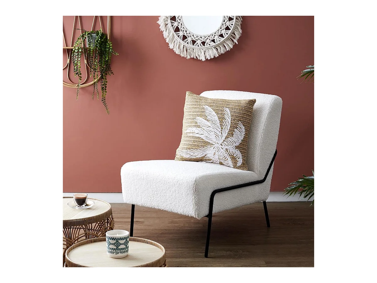 Coussin 40x40cm en polyester motif palmier coloris marron et blanc