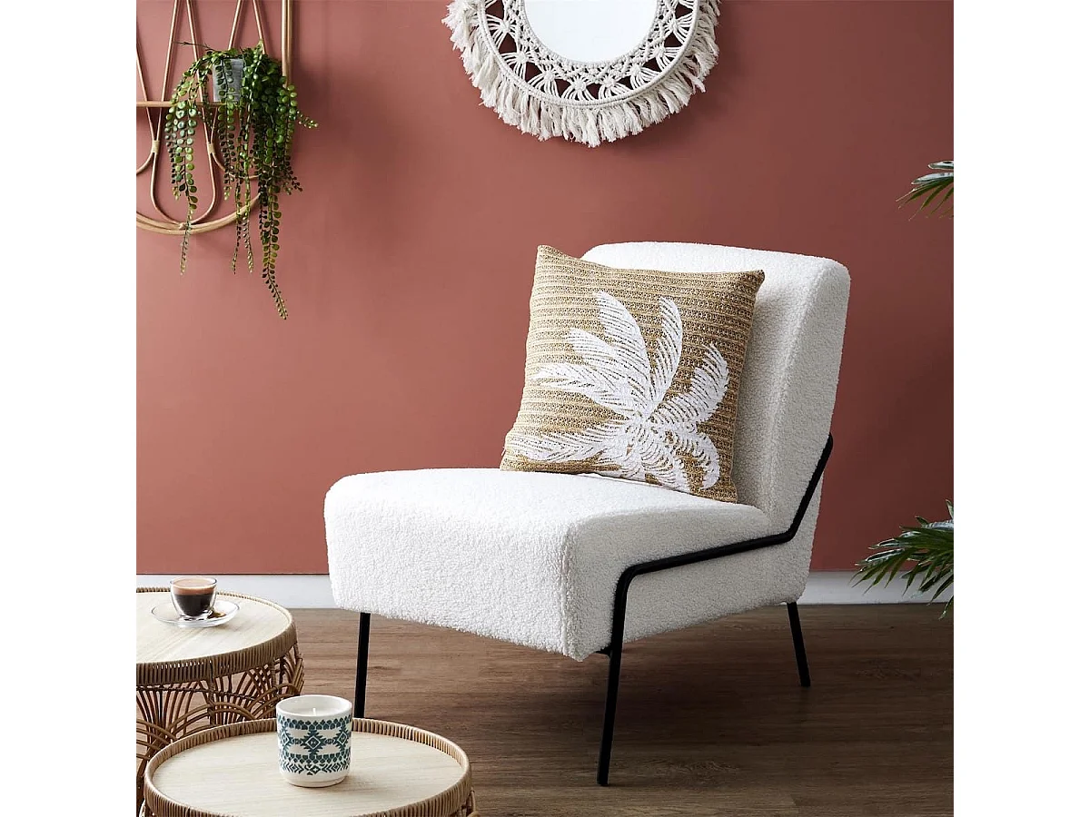 Coussin 40x40cm en polyester motif palmier coloris marron et blanc