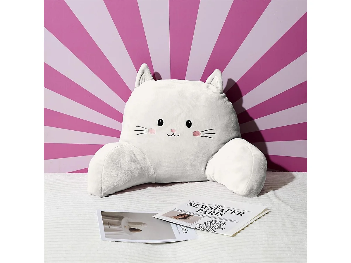 Coussin de lecture kawaii blanc en polyester avec accoudoir
