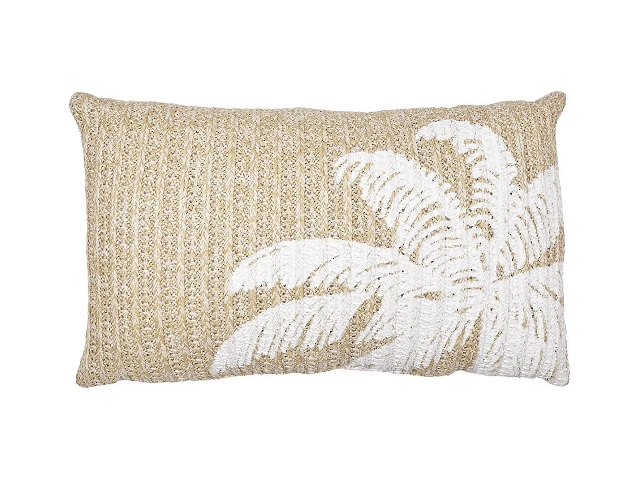 Coussin 30x50cm en polyester motif palmier coloris marron et blanc