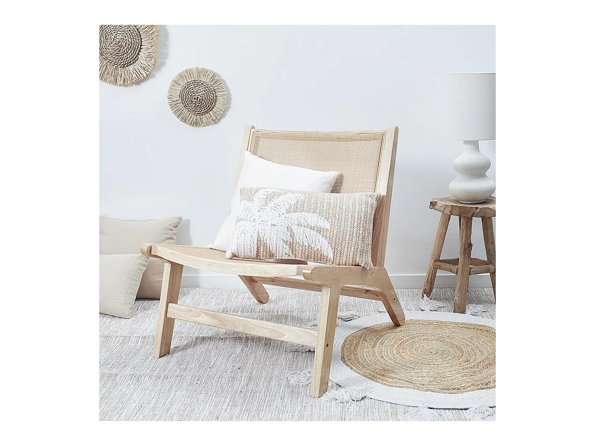 Coussin 30x50cm en polyester motif palmier coloris marron et blanc