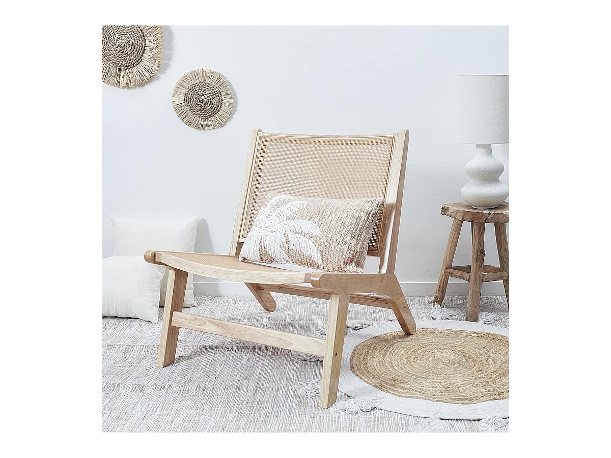 Coussin 30x50cm en polyester motif palmier coloris marron et blanc