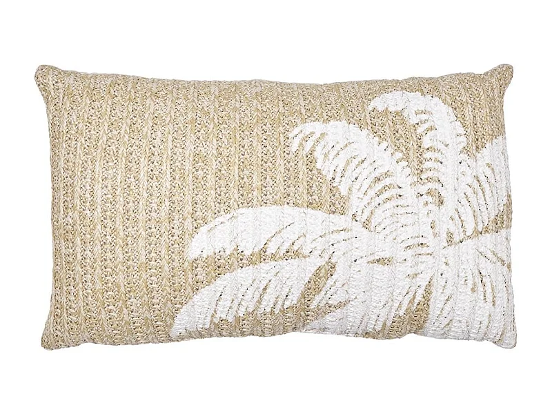 Coussin 30x50cm en polyester motif palmier coloris marron et blanc
