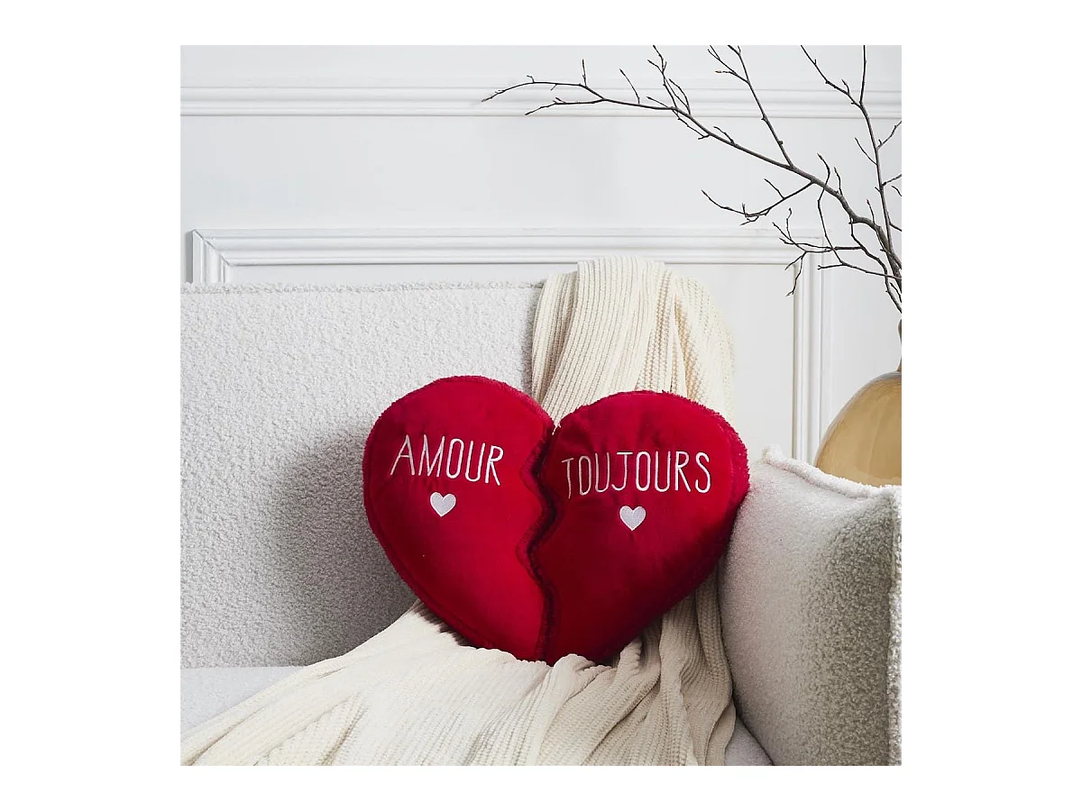 Coussin en forme de cœur détachable en polyester rouge