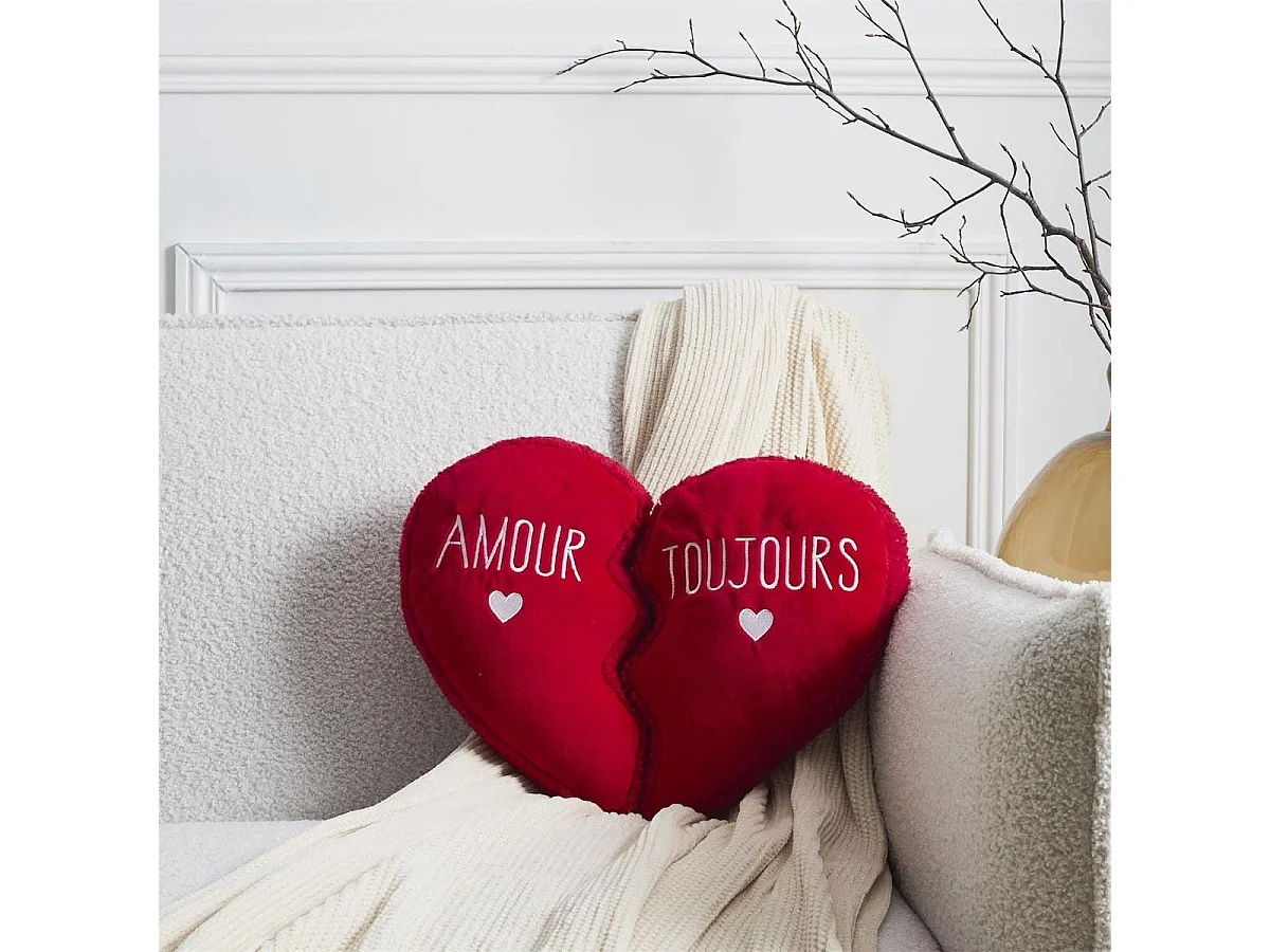 Coussin en forme de cœur détachable en polyester rouge