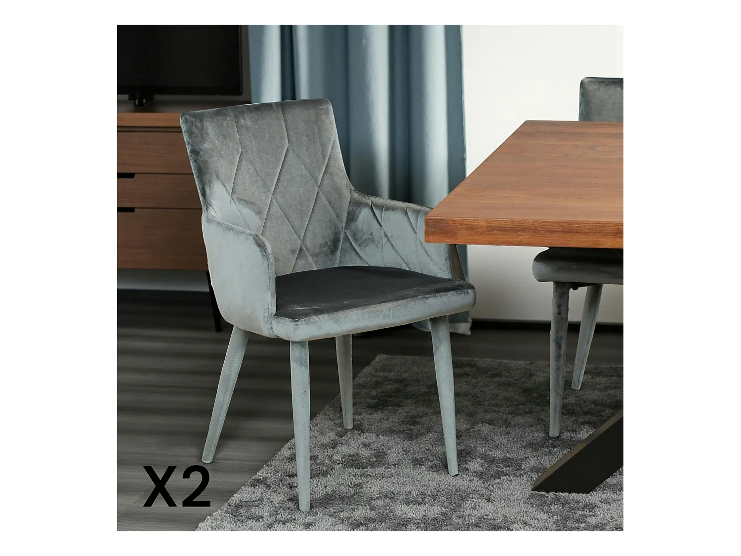 Fauteuil de table moderne en velours gris (lot de 2) HAWAI