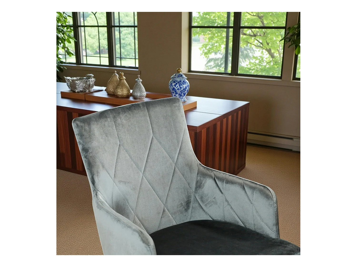 Fauteuil de table moderne en velours gris (lot de 2) HAWAI