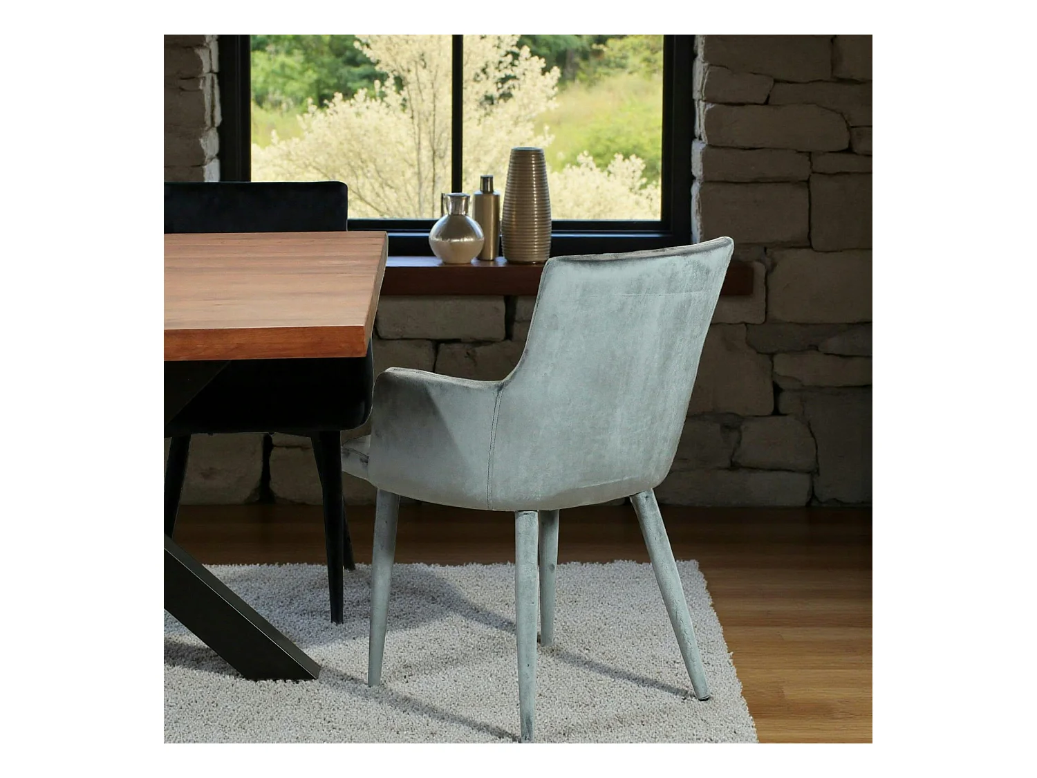 Fauteuil de table moderne en velours gris (lot de 2) HAWAI