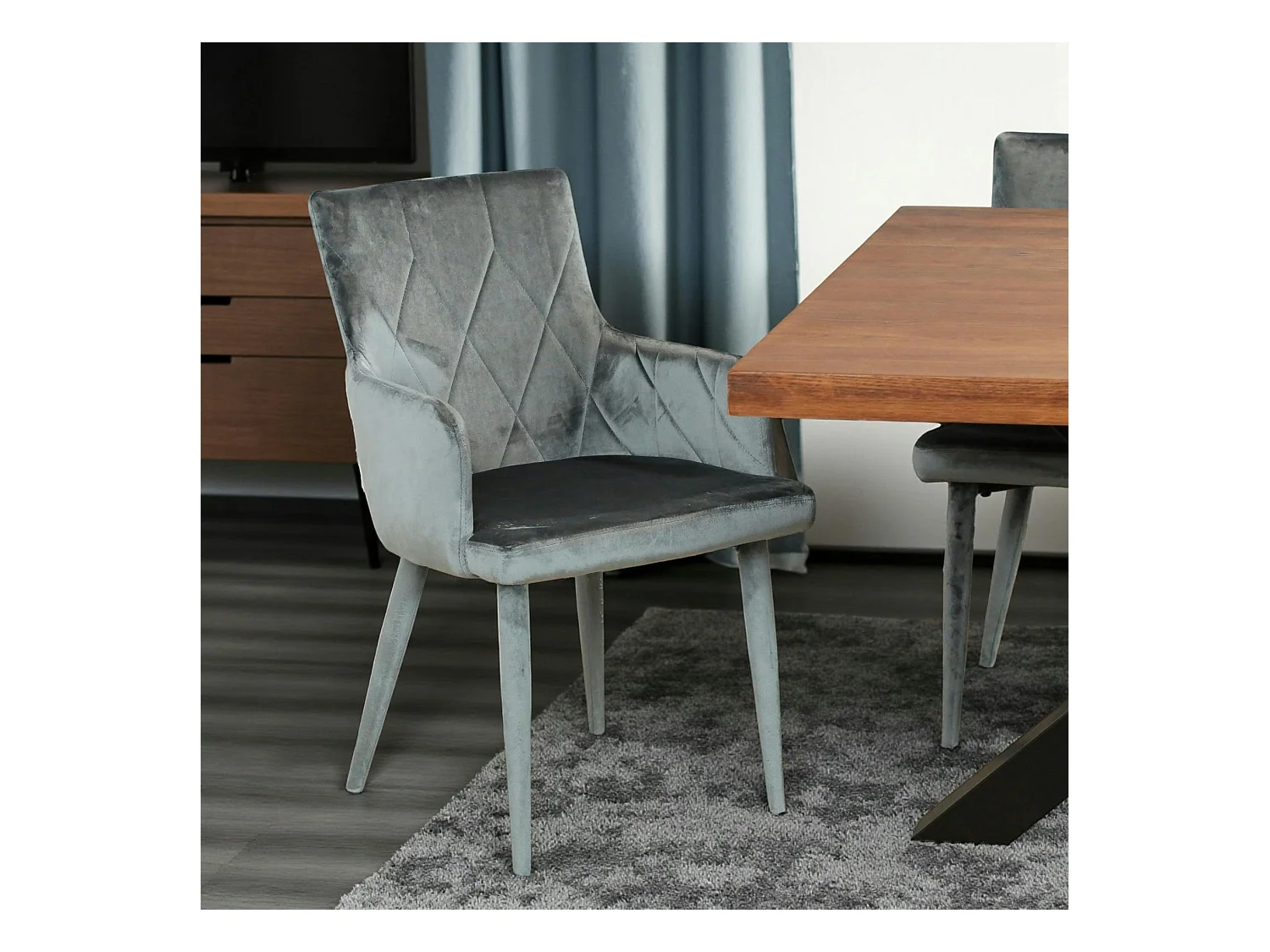 Fauteuil de table moderne en velours gris (lot de 2) HAWAI