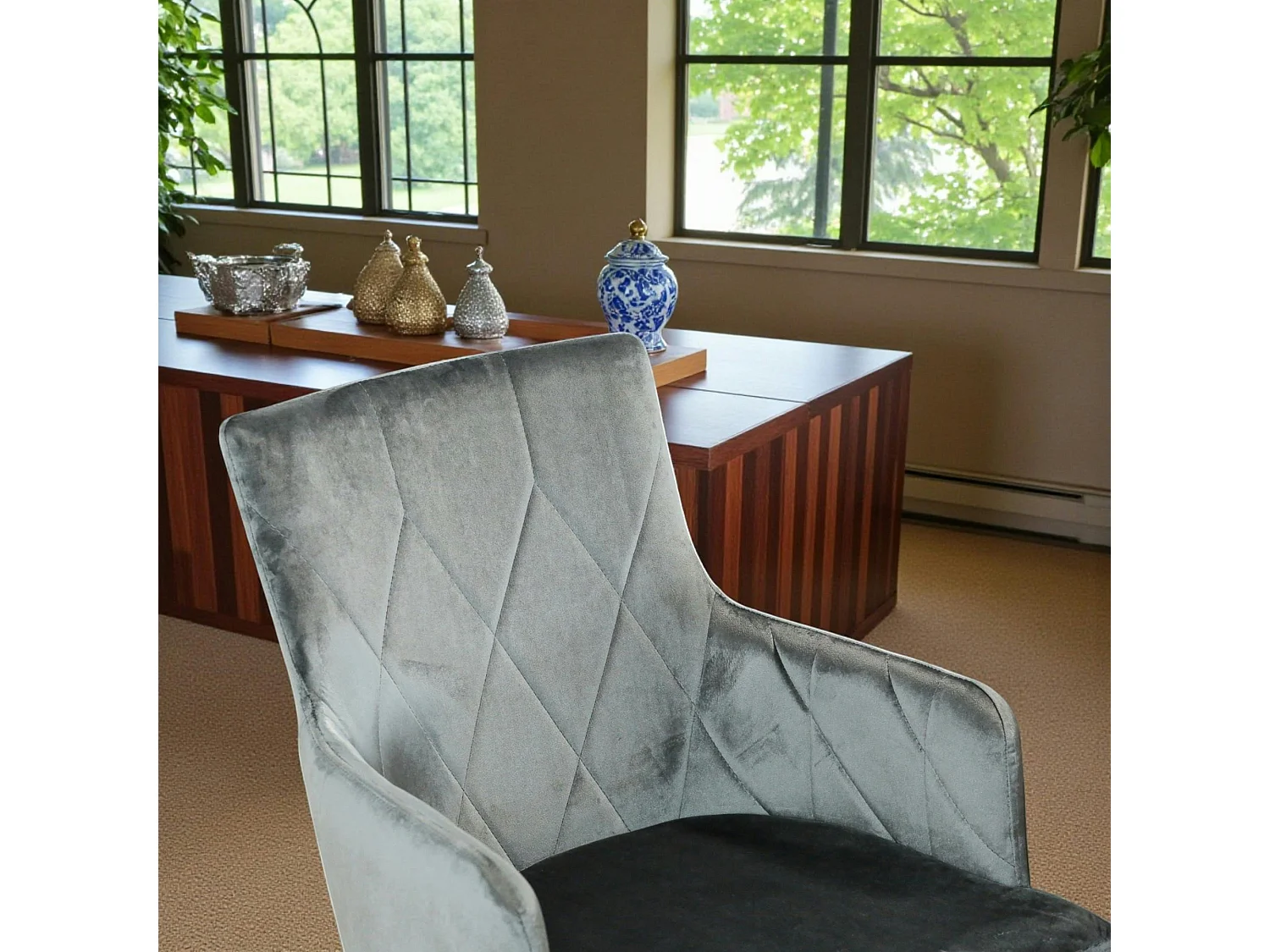 Fauteuil de table moderne en velours gris (lot de 2) HAWAI