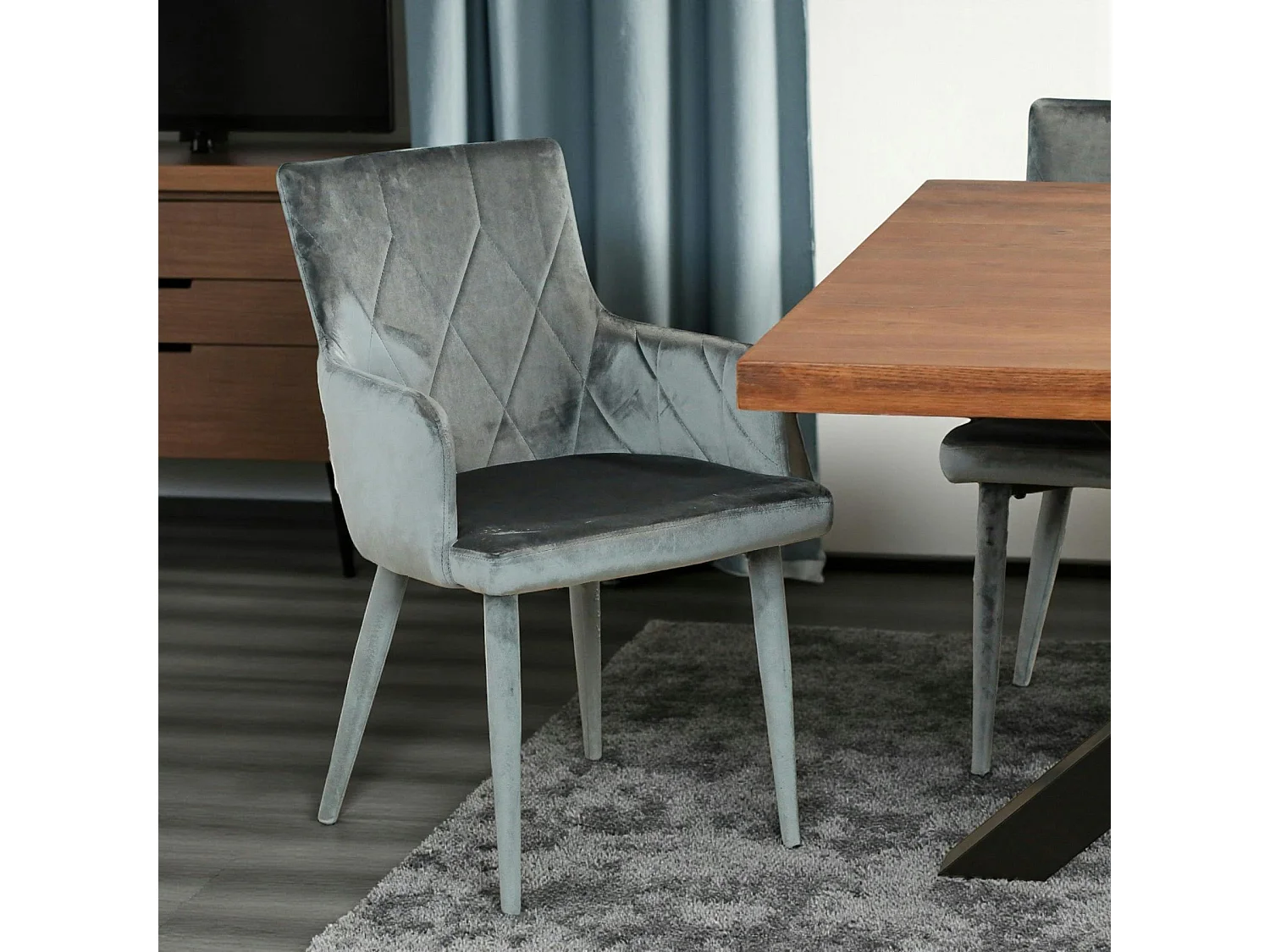 Fauteuil de table moderne en velours gris (lot de 2) HAWAI