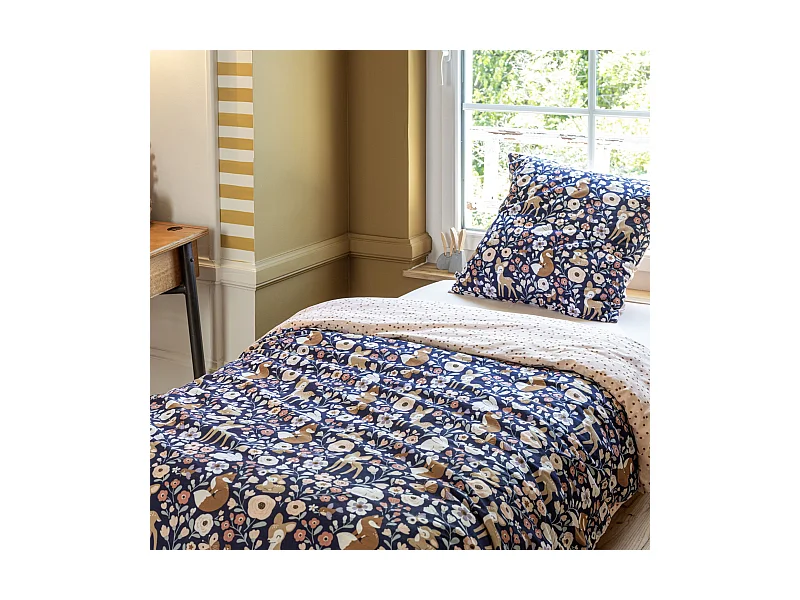 Parure de lit enfant 140x200 coton Terre de Nuit Forêt enchantée