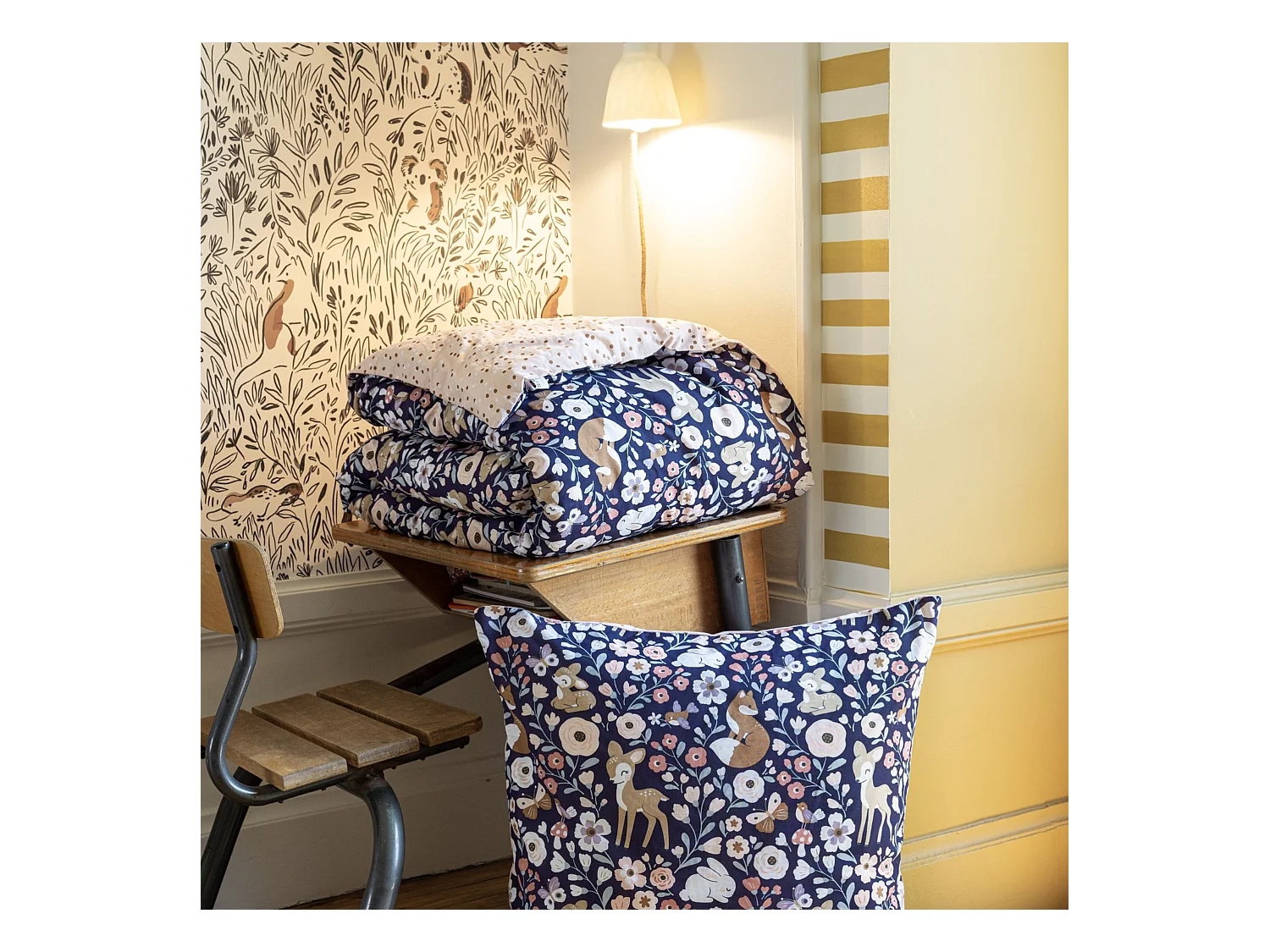 Parure de lit enfant 140x200 coton Terre de Nuit Forêt enchantée