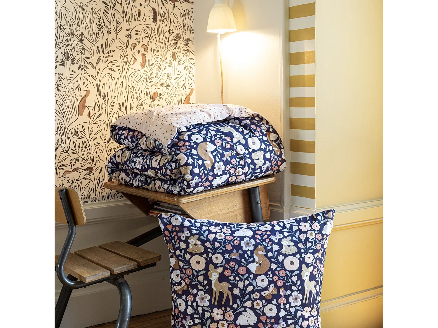 Parure de lit enfant 140x200 coton Terre de Nuit Forêt enchantée