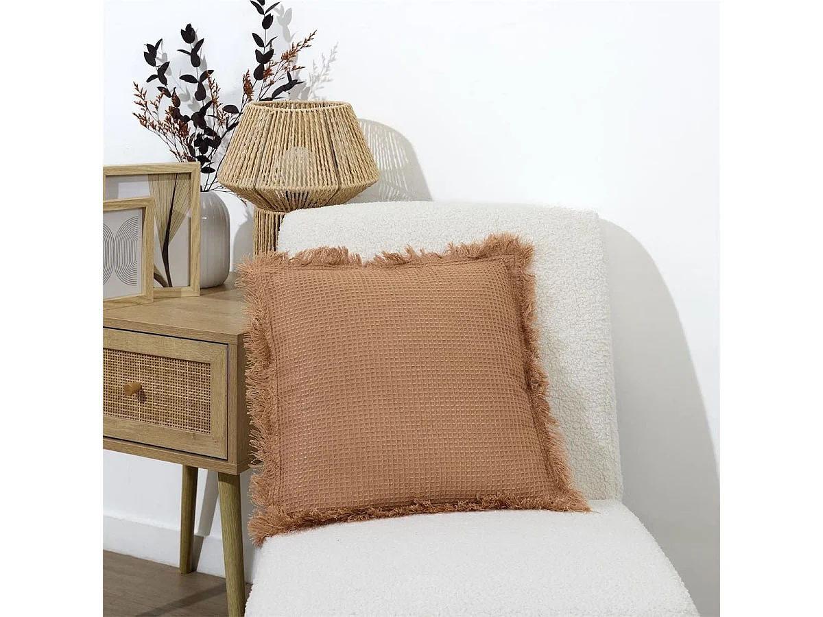 Coussin 40x40 cm déhoussable en coton style gaufré coloris ocre