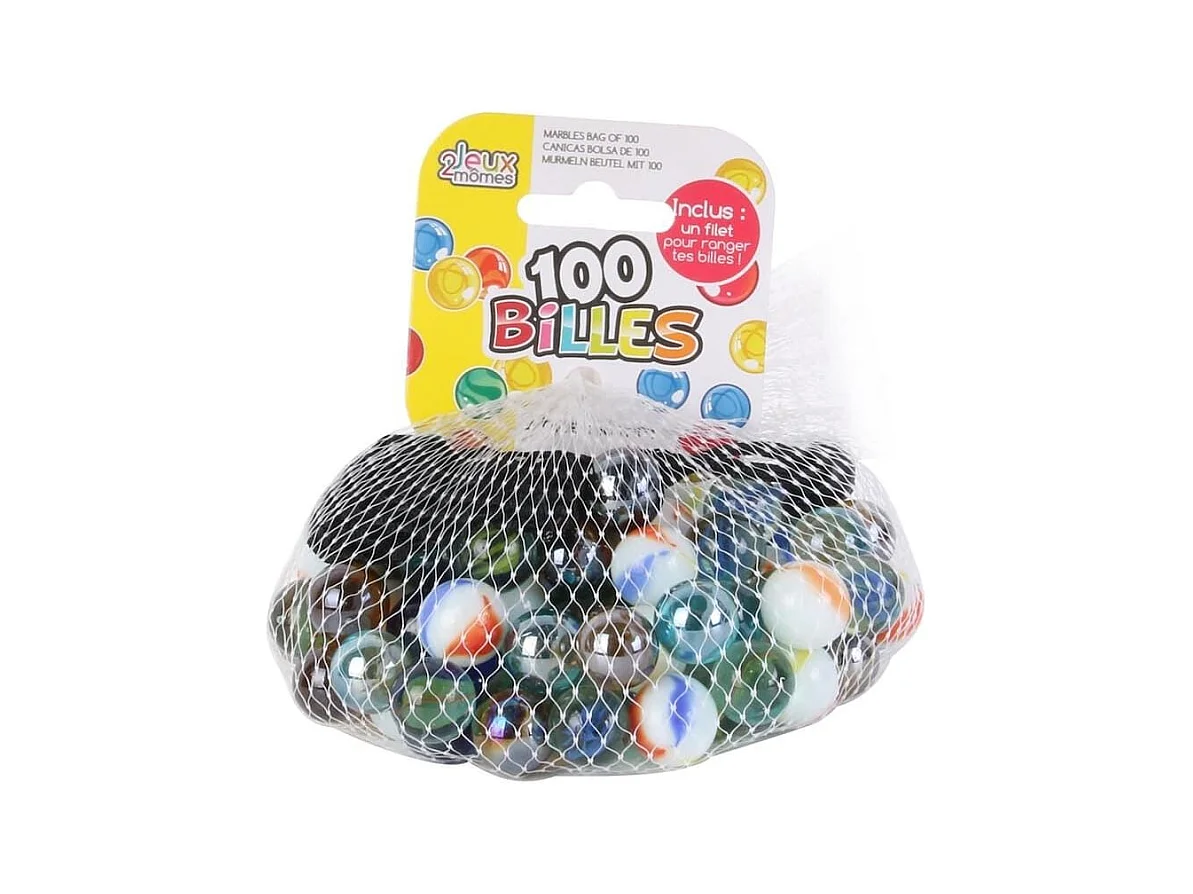 Sac de 100 billes multicolores en verre