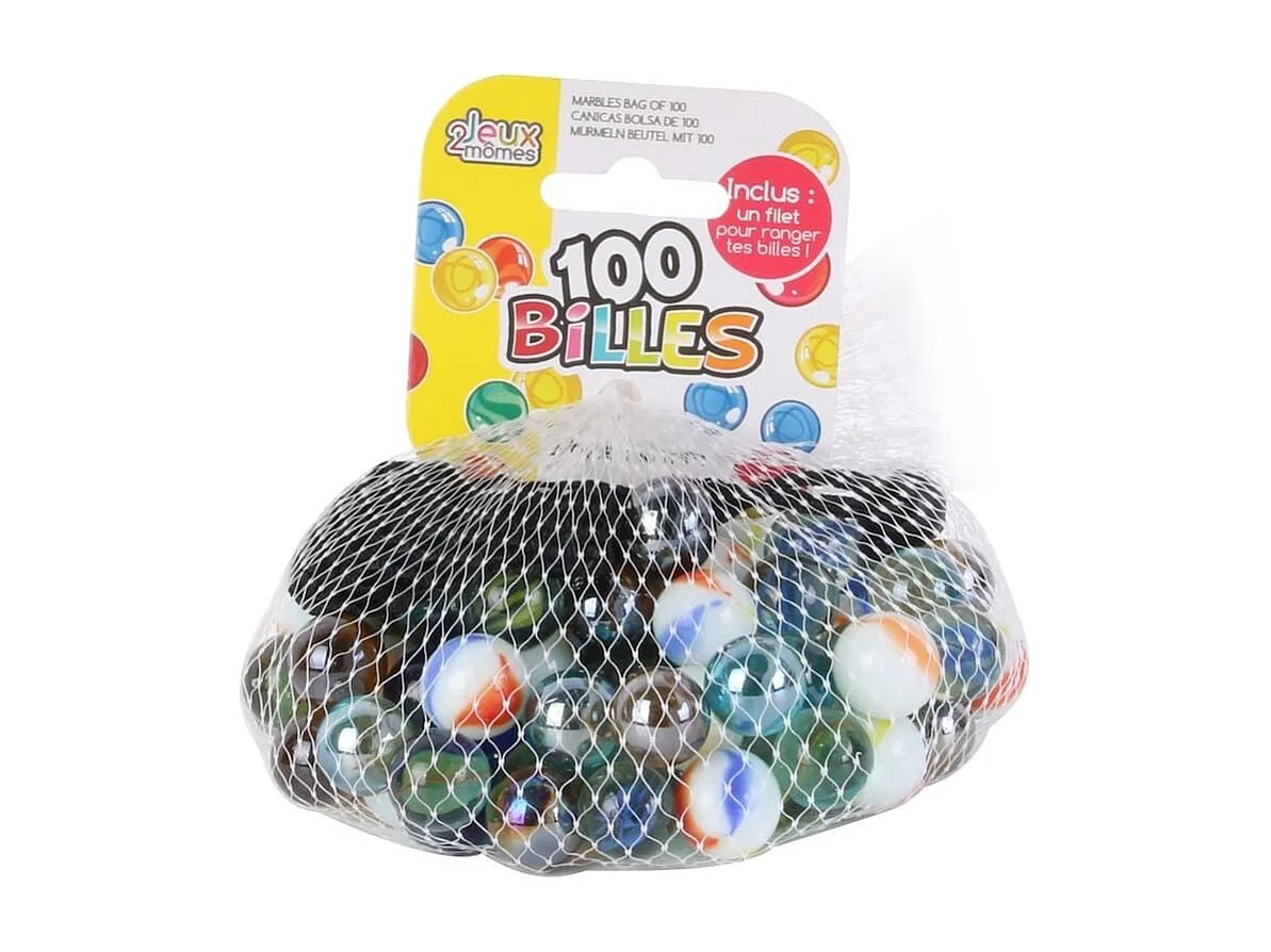 Sac de 100 billes multicolores en verre