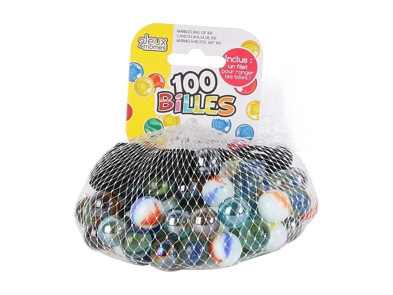 Sac de 100 billes multicolores en verre