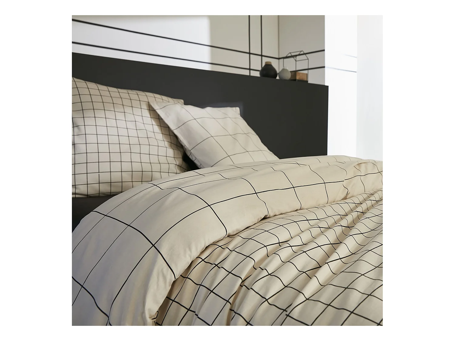 Parure de lit 140x200 coton carreaux Terre de Nuit Carrie