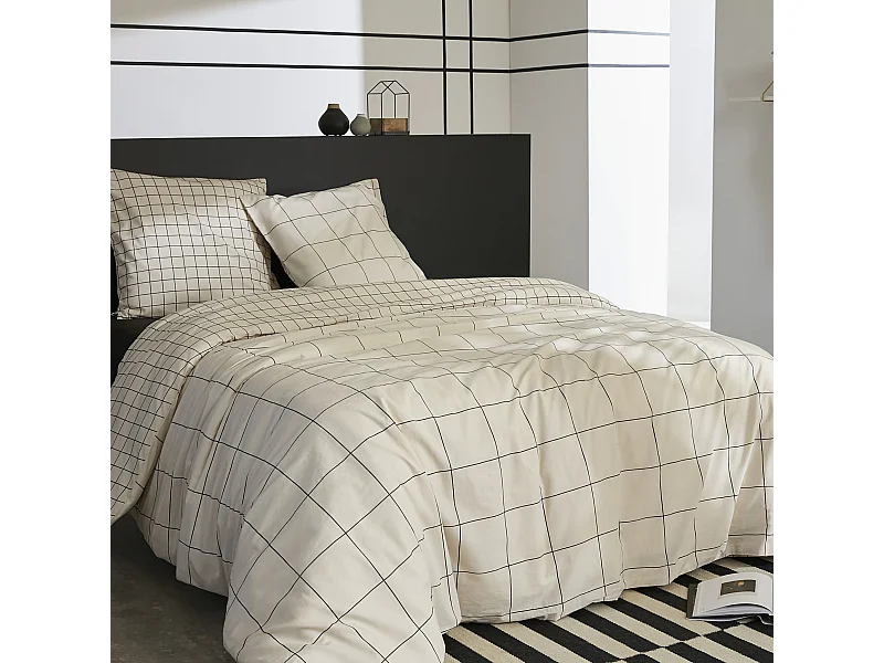 Parure de lit 200x200 coton carreaux Terre de Nuit Carrie