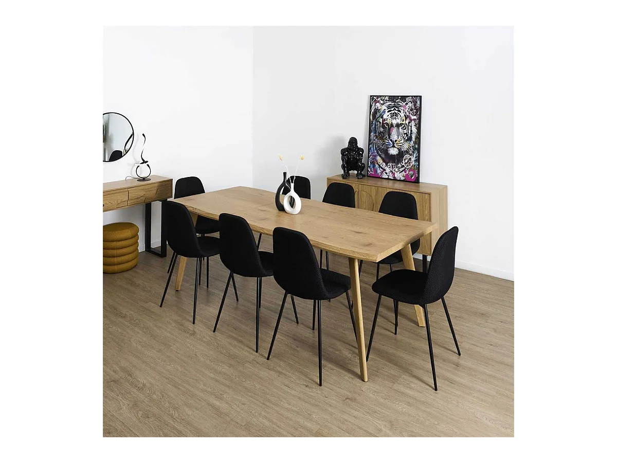 Table repas extensible 6-8 personnes en MDF aspect chêne bords biseautés - LYPSI