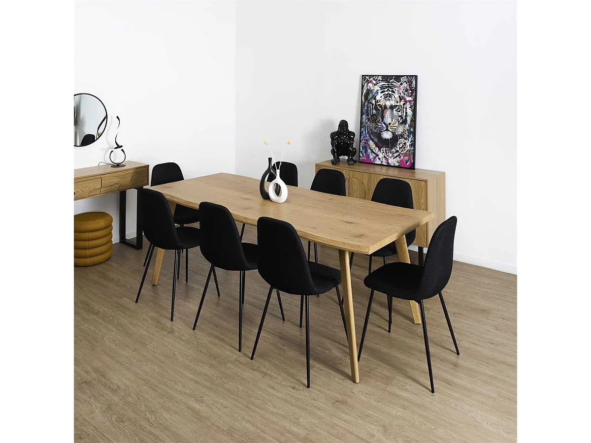 Table repas extensible 6-8 personnes en MDF aspect chêne bords biseautés - LYPSI