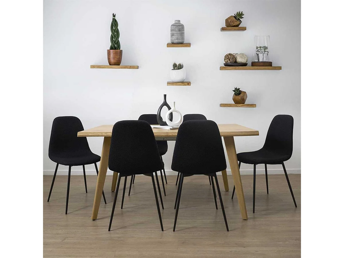 Table repas extensible 6-8 personnes en MDF aspect chêne bords biseautés - LYPSI
