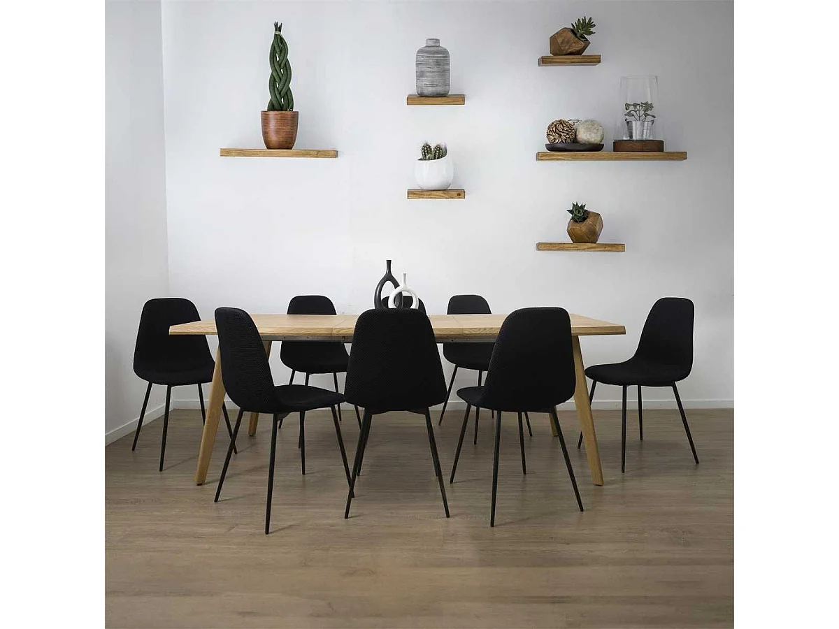 Table repas extensible 6-8 personnes en MDF aspect chêne bords biseautés - LYPSI