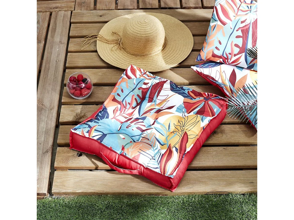 Coussin de sol 40x40 déhoussable tissu déperlant paradis exotique