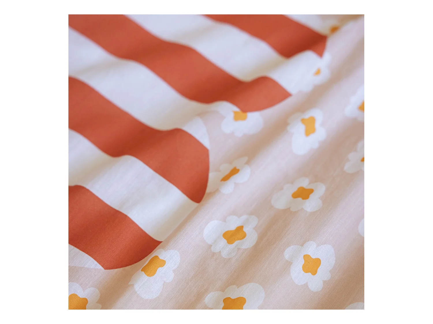 Parure de lit enfant 140x200 coton rayures Terre de Nuit Fresh popcorn